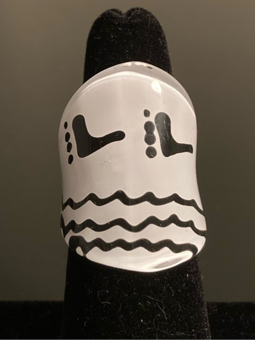 White Enamel Abstract Walk on the Beach Wave Statement Ring